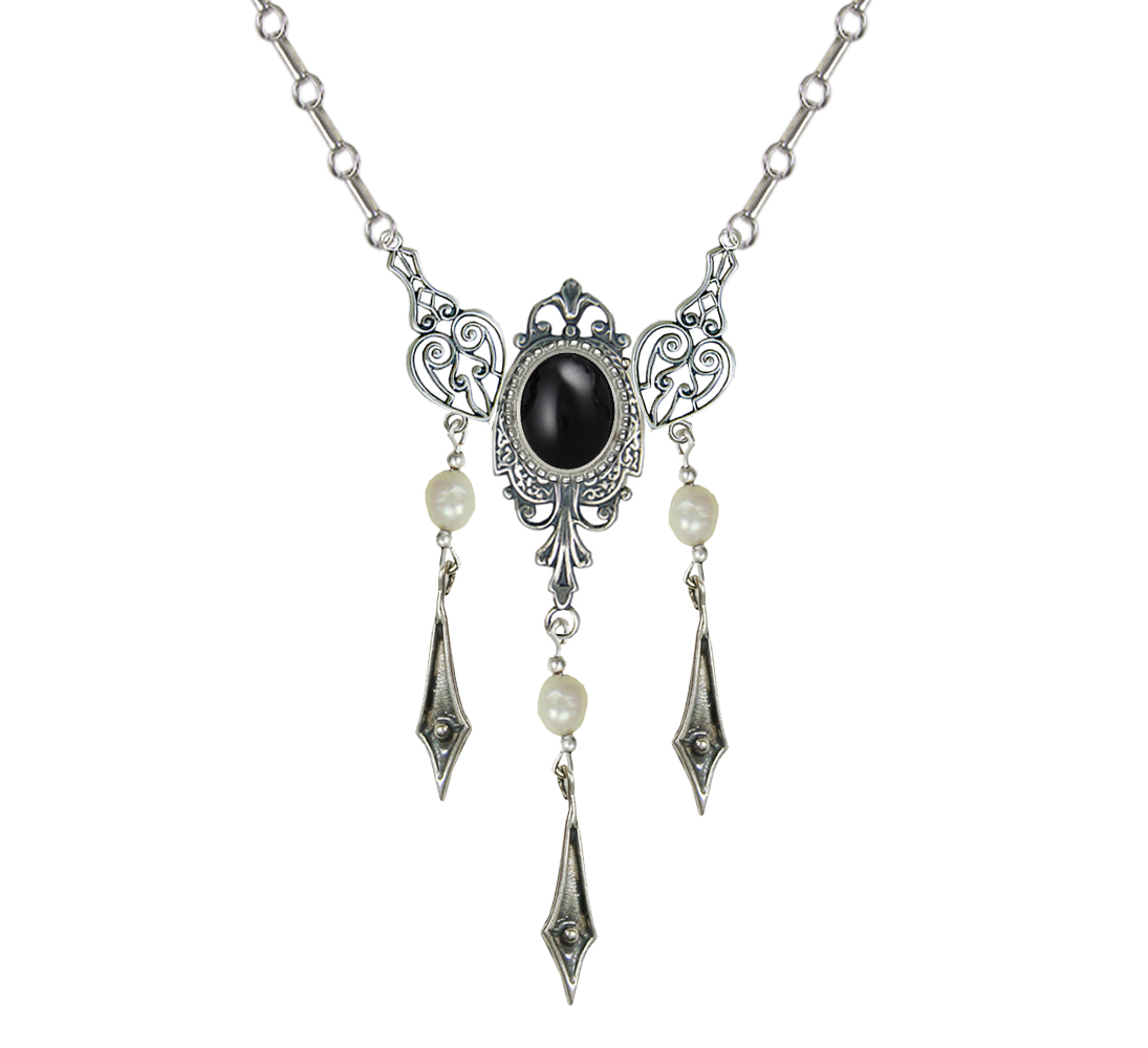 Sterling Silver Victorian Necklace With Black Onyx